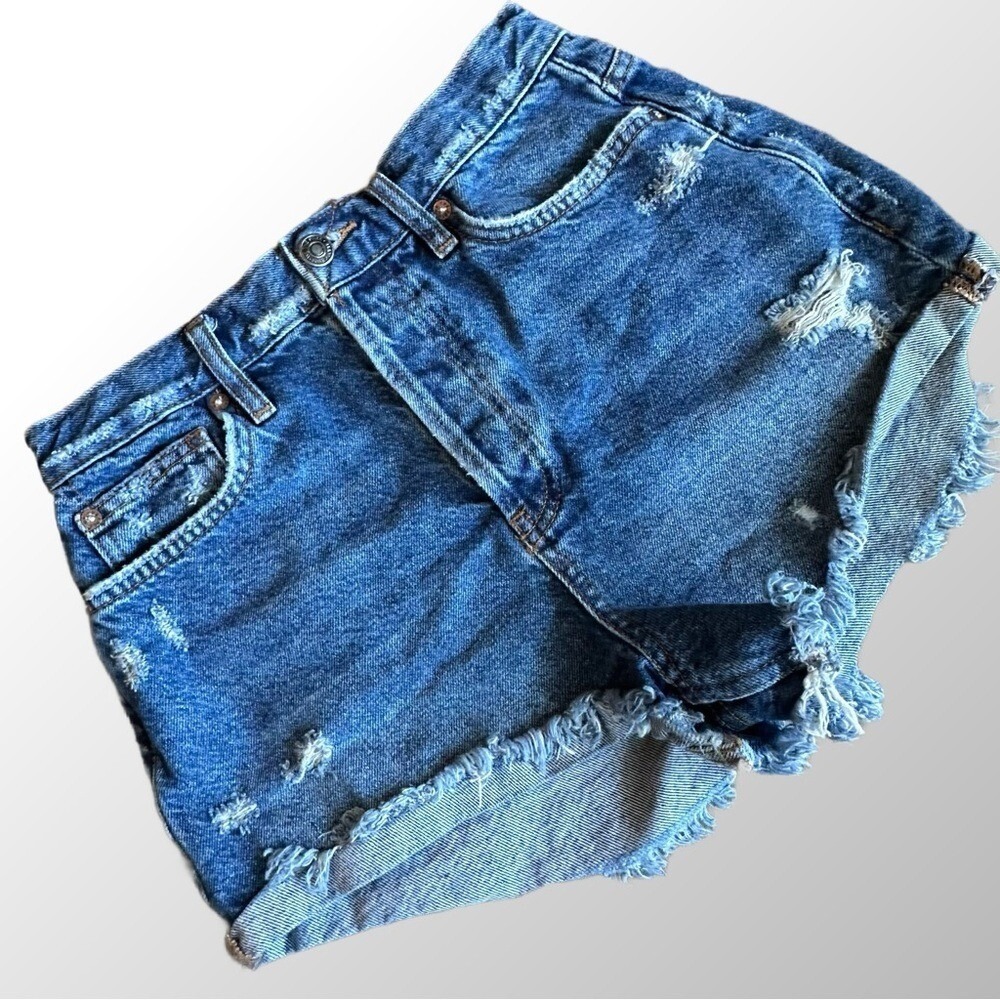 Free People We the Free Jean Shorts‎ Sz 26 Blue Denim Cut Off Frayed Distressed